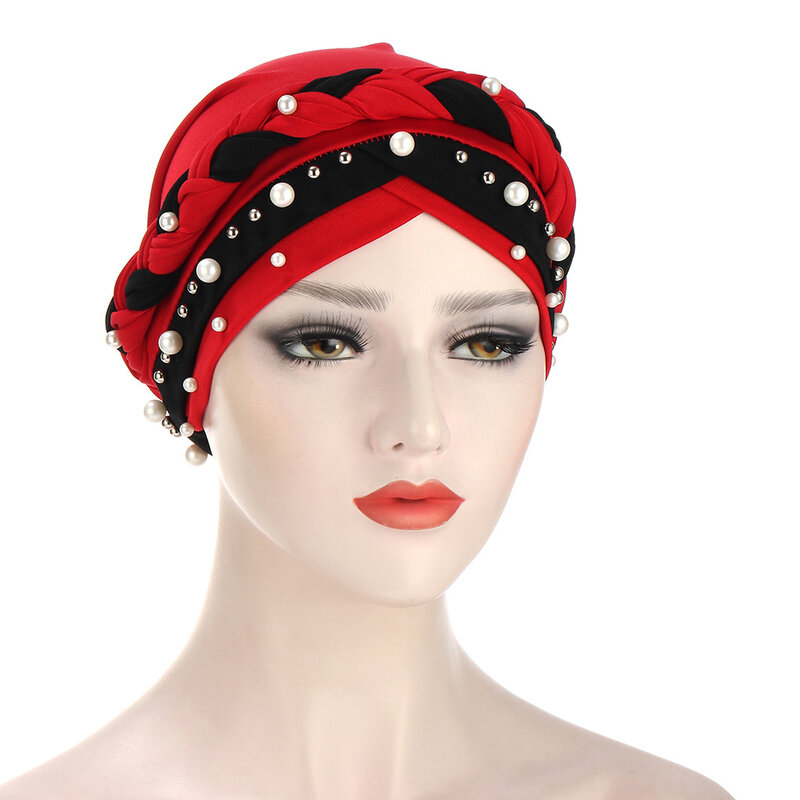 Treccia Hijab Caps perle berretto turbante musulmano fronte croce Hijab interni pronto da indossare foulard cappellini per sciarpa