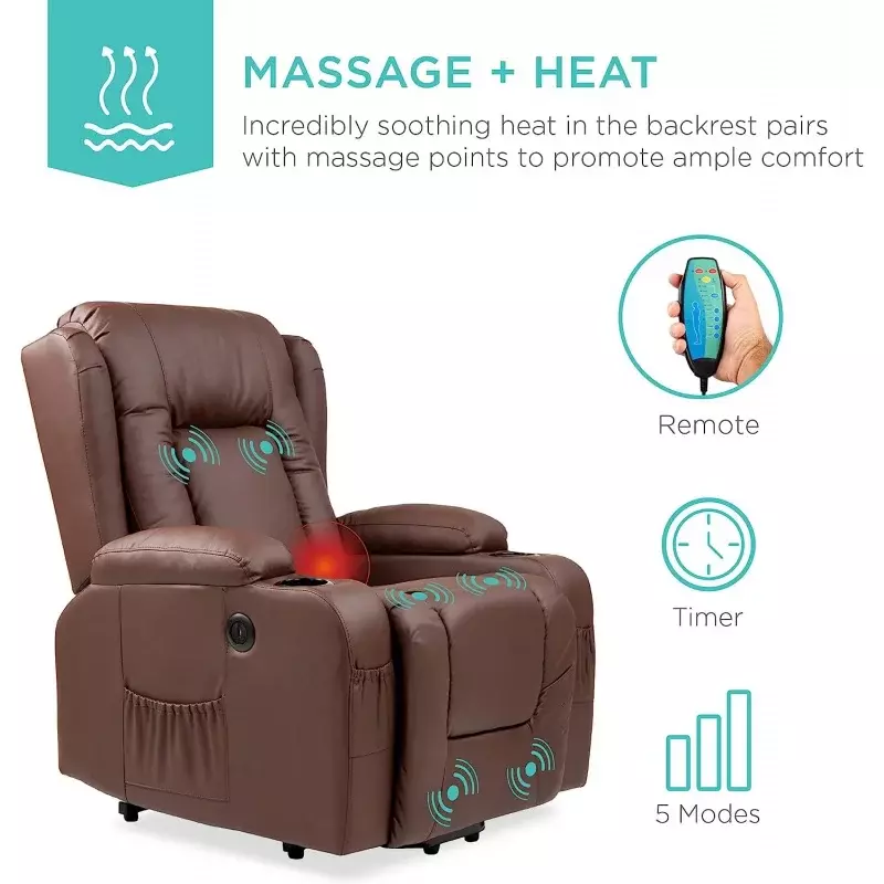 PU Leather Electric Power Lift Chair, Cadeira de massagem reclinável, Mobiliário ajustável para costas, pernas w, 3 potes, Melhor escolha produtos