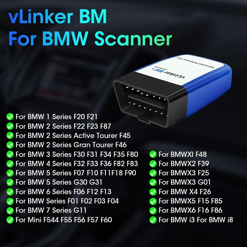Vtopek vLinker BM ELM327, alat pemindai otomatis diagnostik mobil WIFI Bluetooth 4.0 OBD2 OBD 2, bimercode ELM 327 V2.2 untuk BMW