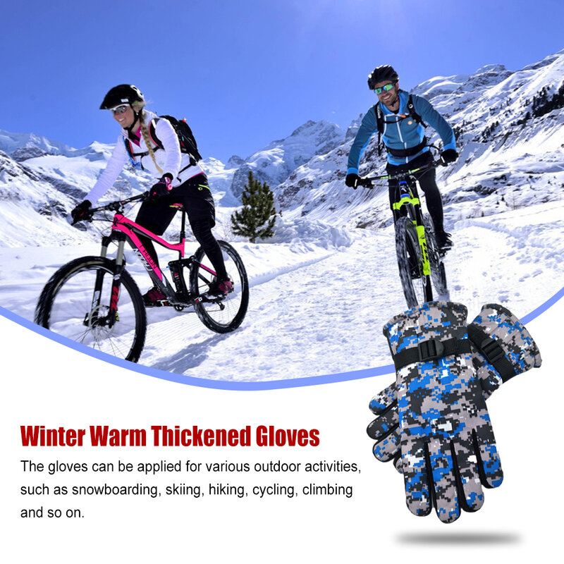 Winter Warm Gloves Windproof Mittens Universal Non-slip Waterproof Plush Adults Glove with Buckle for Cycling Women Men