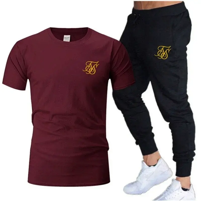 2024 Nowe bawełniane zestawy koszulek Męski letni garnitur casual T-shirt + spodnie 2 szt. Garnitur sportowy Męska odzież fitness na siłownię Zestaw sportowy