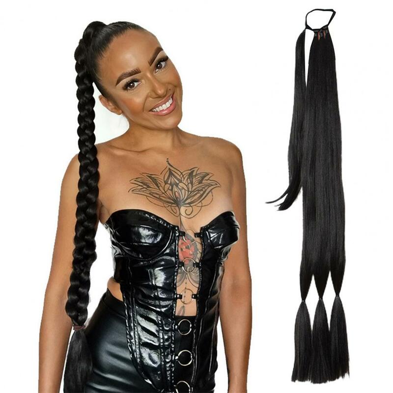 Synthetic Long Twist Braid Ponytail Extensions With Rubber Band Braided Comfortable to Wear Hair Extensions For Women Daily Use