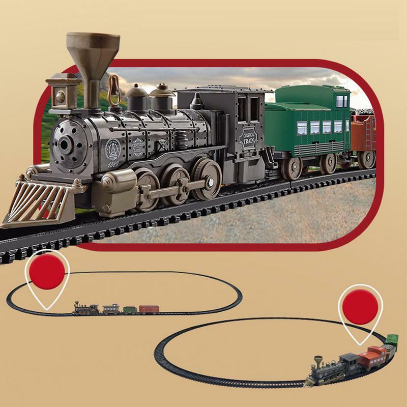 مجموعة القطار الكلاسيكي الكهربائي ، ألعاب قطار اللعب التي تعمل بالبطارية ، سيارة البضائع ولغز المسار الطويل ، مجموعة قطار السكك الحديدية النموذجية