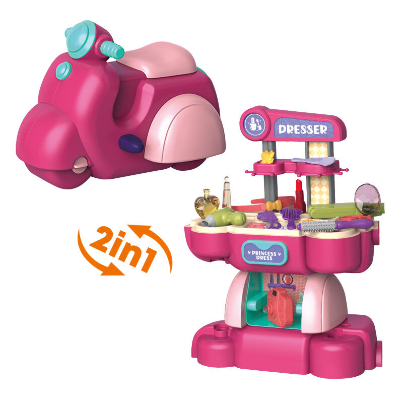 Pretend Play 2 In 1 Kinderen Motorfiets Simulatie Make-Up Dressoir Supermarkt Play Home Vroege Educatief Speelgoed Speelgoed Voor Meisjes