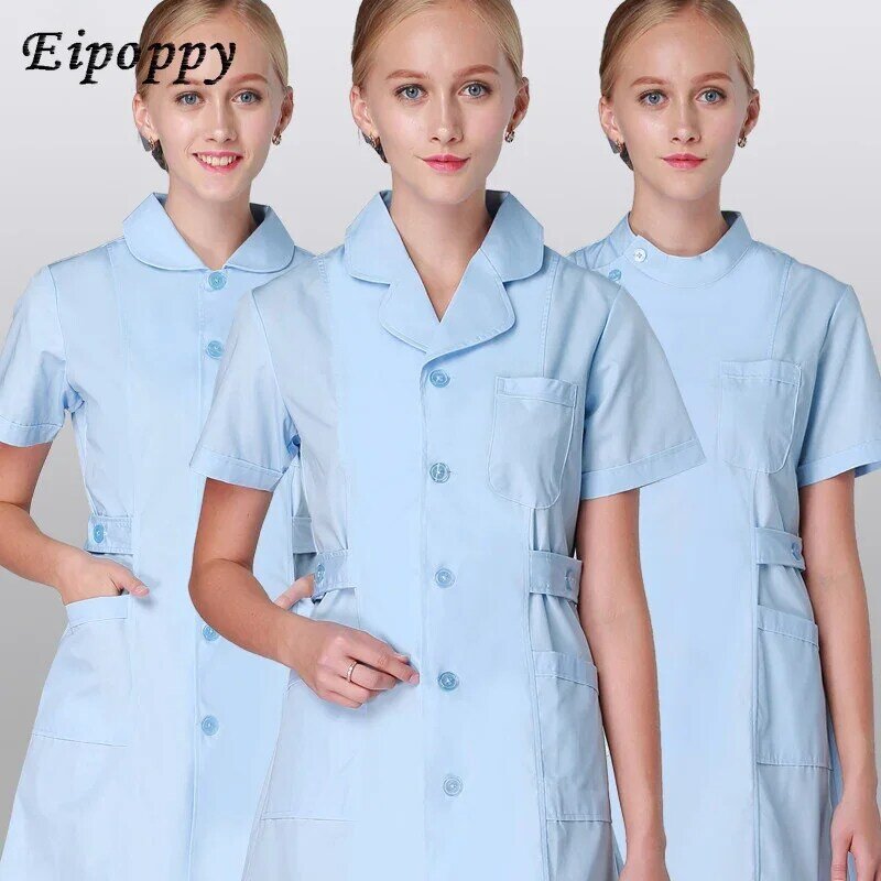 Uniforme de enfermería para mujer, bata de vestir, chaqueta de longitud completa, polialgodón, SPA, esteticista, ropa de trabajo veterinaria, blanco