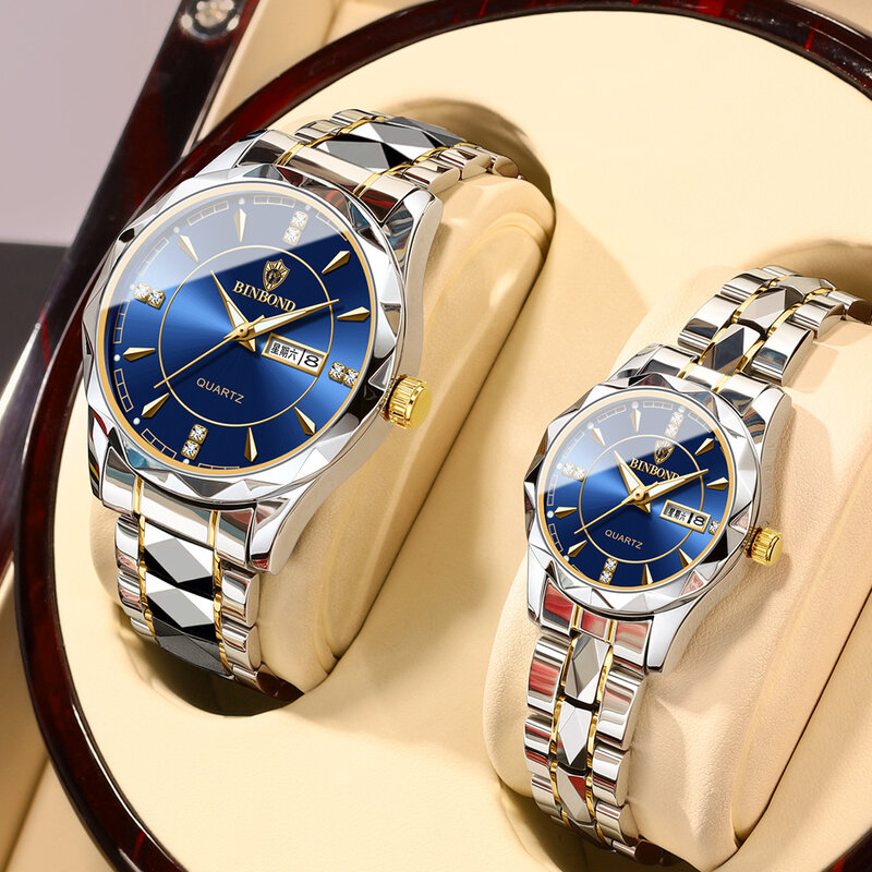 Top Luxury coppia orologio in acciaio inossidabile 30m orologio impermeabile maschile Lady sport orologi da uomo orologio da polso Casual al quarzo da donna