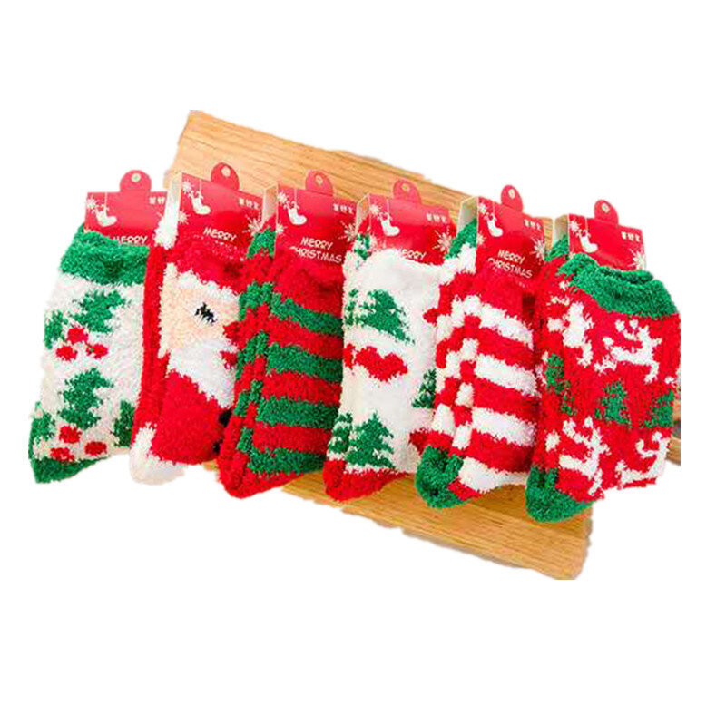 Cute Animal Design Deer Women's Socks Christmas Fluffy Coral Velvet Thickened Warm Winter Santa Tree Snowflake Elk
