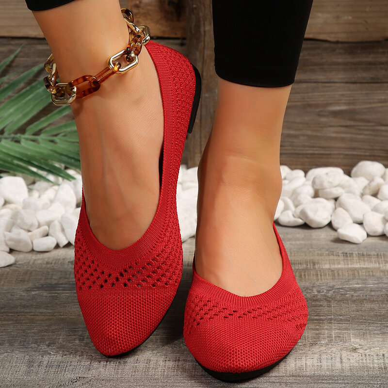 حذاء مسطح بمقدمة مستدقة للنساء ، مسطح باليه قابل للتنفس ، حذاء رياضي غير رسمي ، حذاء بدون كعب أحادي اللون ، جديد ،