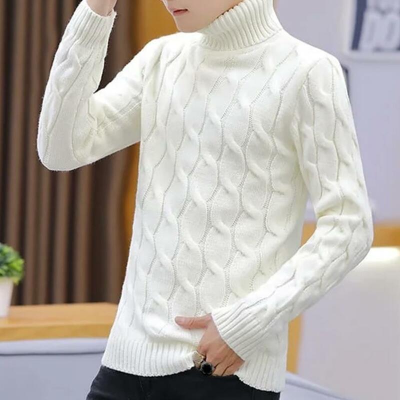 Men Twist Pattern Sweater Stylish Teenager Men's Winter Sweaters Thickened Turtleneck Knit Tops with Twist Pattern for Cozy