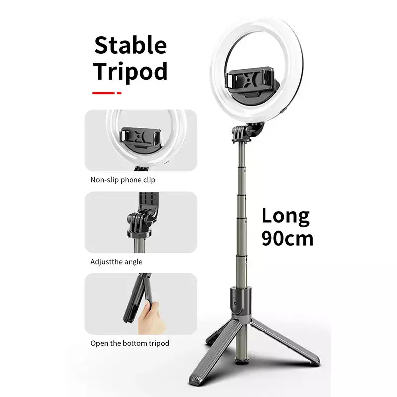 Kitway tripod tongkat selfie, untuk ponsel pintar Desktop fleksibel dapat dilipat dengan lampu pengisi LED dapat diredupkan