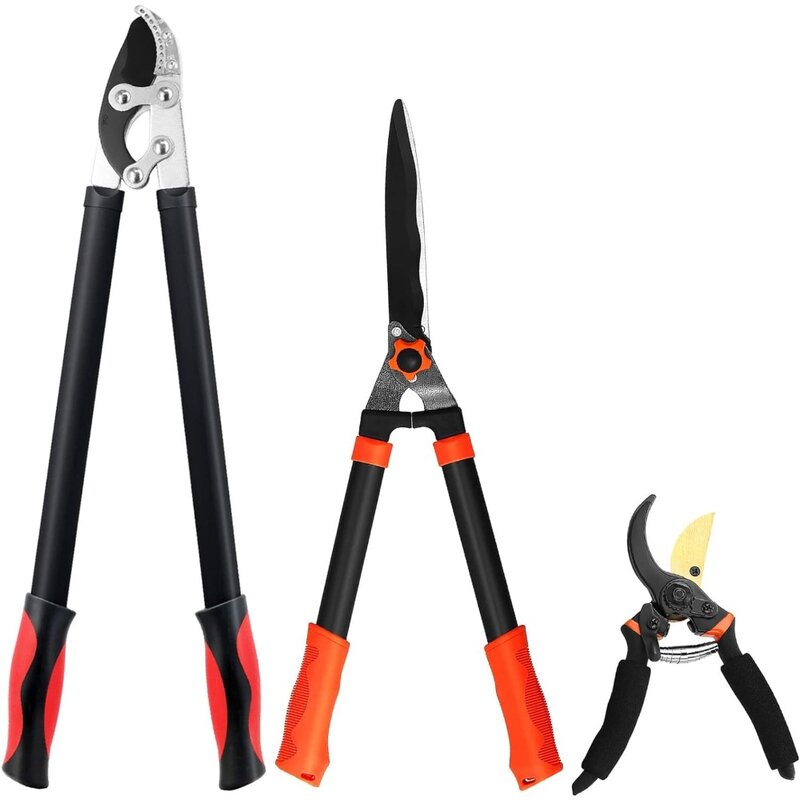 Loppers Hedge Shears & Pruners Combo Set 3-Piece Hedge Clippers, Heavy Duty Tree & Shrub Care Kit for Indoor & Outdoor Gardening