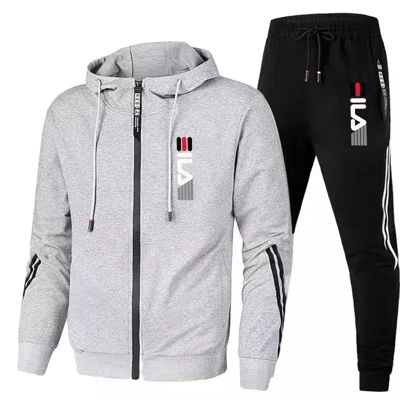 Spring Autumn Men Sport Hoodies Tracksuit Fashion Zipper Jackets and Sweatpants Casual Outdoor Male Fleece Printed Sweater Suits