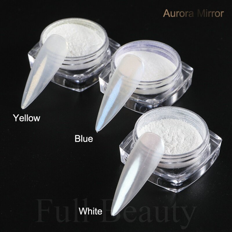 Specchio polvere per unghie pigmento bianco perla sfregamento su Nail Art Glitter polvere cromo Aurora blu Manicure decorazioni olografiche TRZY