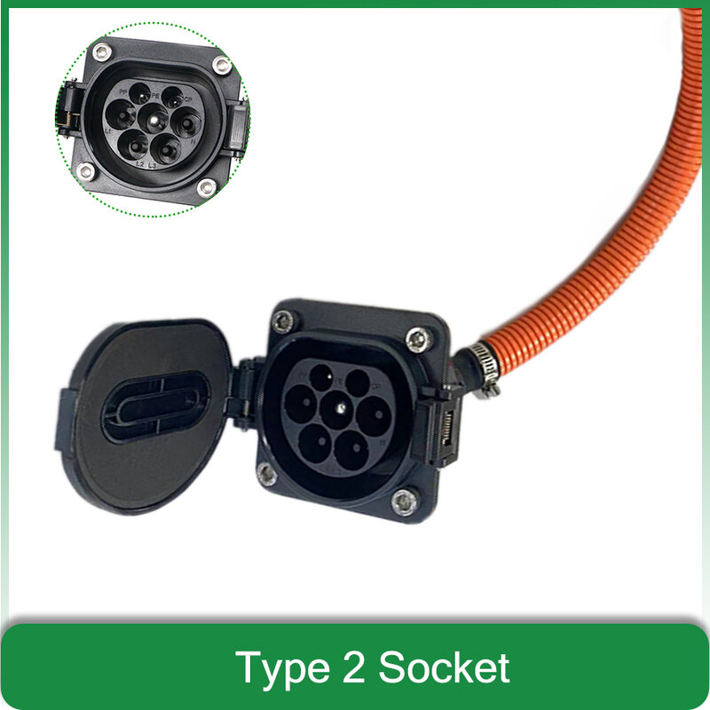 Enchufe tipo 2 para vehículo eléctrico, Conector de cargador con cable, IEC 62196-2, 480V, 22kW, salida 32a, 3 fases, 1 fase, EVSE