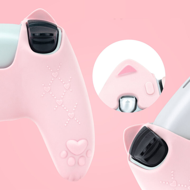 Funda protectora de silicona suave para Sony Playstation Dualsense 5, tapa de agarre para mando de PS5, pata de gato, rosa, amor