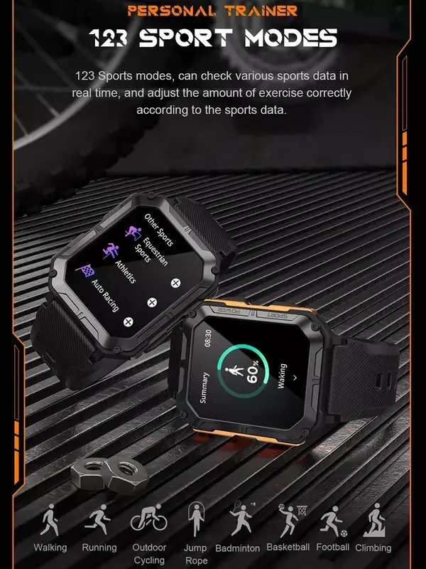C20Pro-reloj inteligente deportivo para hombre, dispositivo resistente al agua IP68, con Bluetooth, llamadas, modo de espera de 35 días, 123 modos, pantalla HD de 1,83 pulgadas