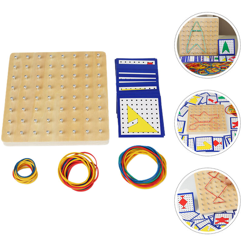1 Set Of Educational Nail Plate Geometry Geoboard Puzzle Board Geometric Mathematical Education Toy  Board W/ 4 Marker Pens