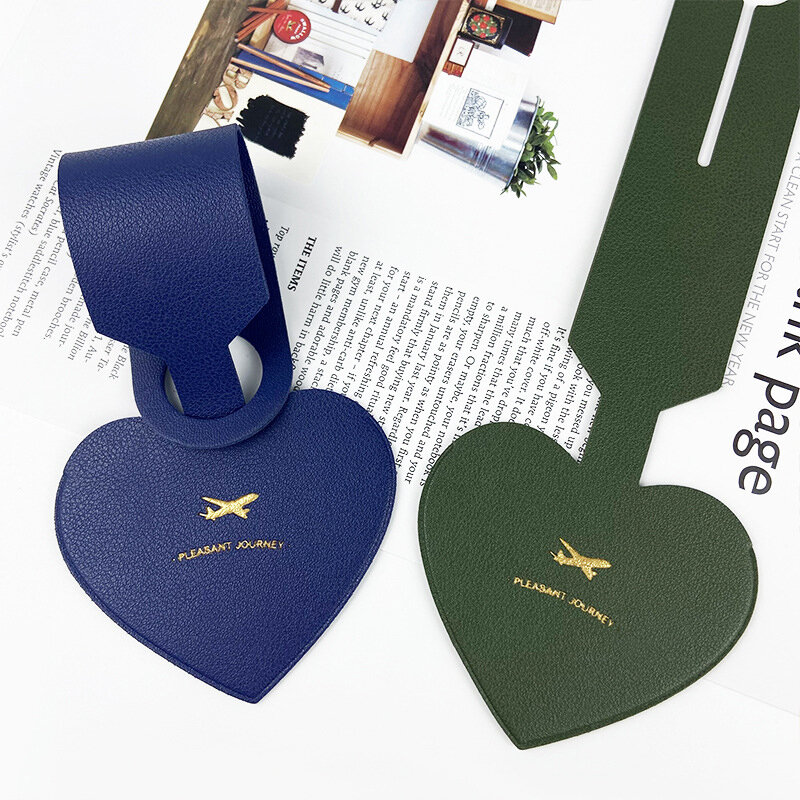 Etiqueta de equipaje de cuero en forma de corazón Simple para mujer, Maleta de viaje, soporte de dirección de identificación, Etiquetas de equipaje para niñas, bolsa de embarque, etiqueta portátil