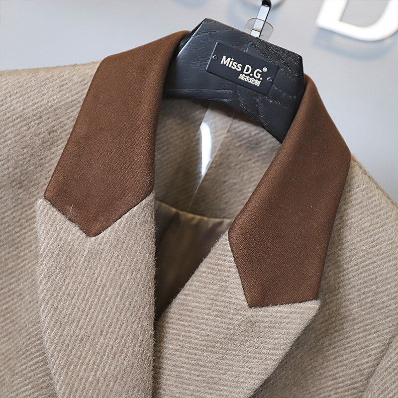 Abrigo de lana de manga larga con solapa de contraste de Color para mujer, chaquetas elegantes a juego para oficina, ropa de invierno, 2023