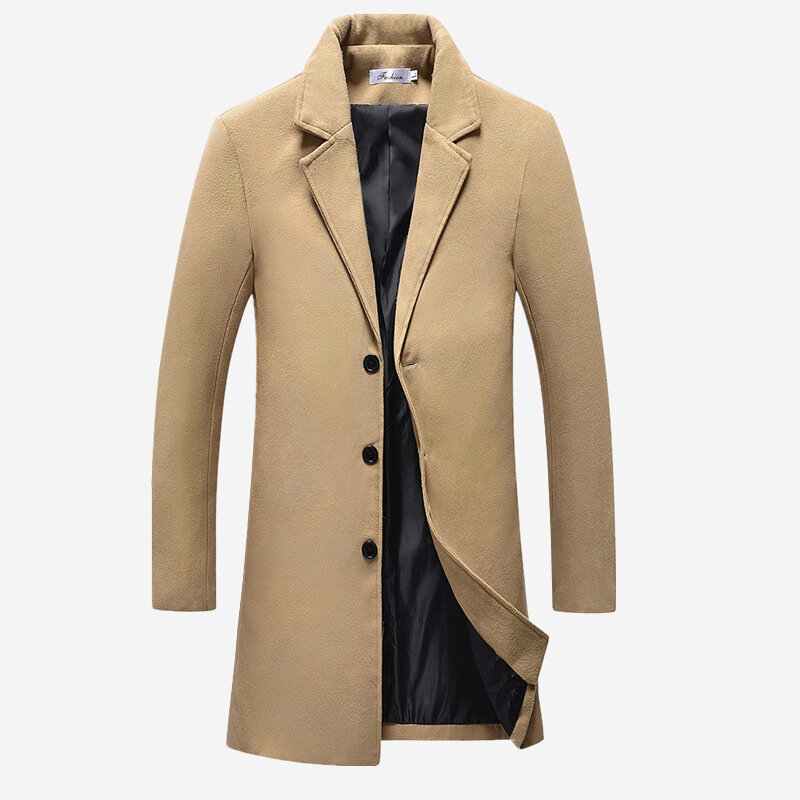 Baru Pria Bisnis Ramping Tengah Panjang Jaket Pria Warna Solid Ukuran Besar Mantel Wol Tahan Angin Mantel Hangat M-5XL