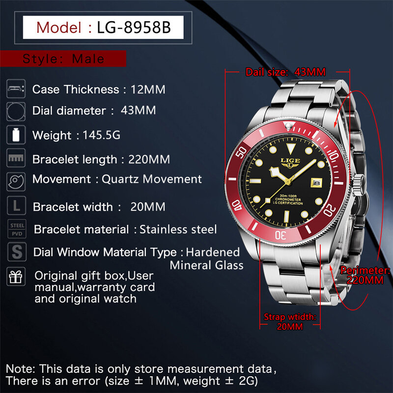 LIGE męskie zegarki marki luksusowy zegarek człowiek biznesu zegarek na co dzień moda ze stali nierdzewnej kwarcowy wodoodporny zegar z kalendarzem mężczyzna