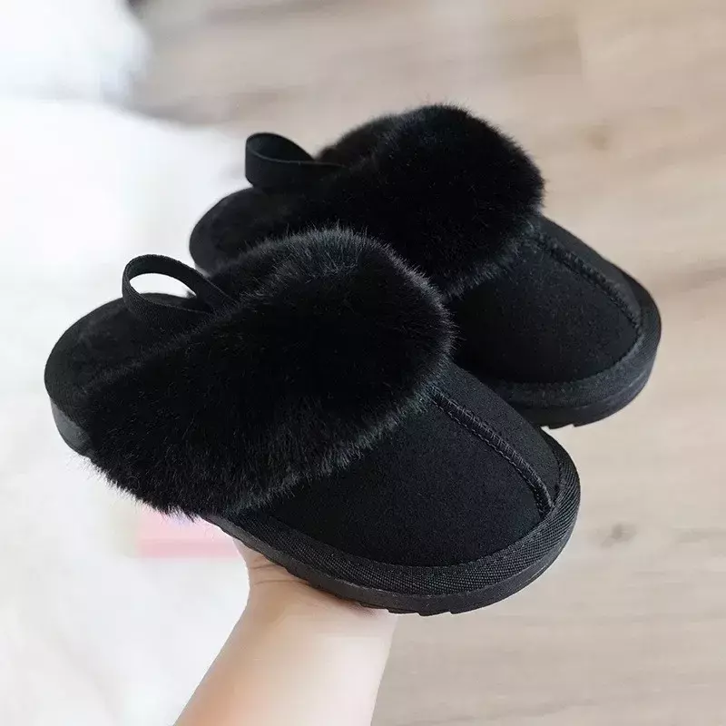 Children's Cotton Slippers Fashion Solid Color Plush Home Slippers Indoor Anti Slip Comfort Girls Shoes Boys Warm Cotton Shoes