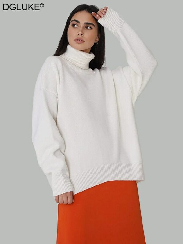 Maglione dolcevita da donna 2022 Trend maglione bianco lavorato a maglia Pullover Oversize maglioni caldi spessi per le donne autunno inverno maglione
