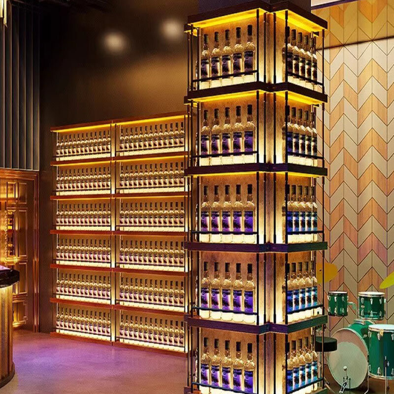 Arte vertical da cremalheira do vinho do vintage, armário bar sala de metal, móvel moderno, idéias trilho quadrado estreito, vitrina lidar com móveis