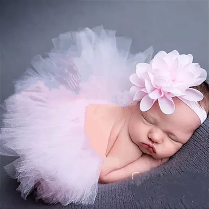 Реквизит для фотосъемки новорожденных детская шифоновая Цветочная юбка из газовой ткани для фотосъемки + повязка для волос милая одежда для маленьких девочек