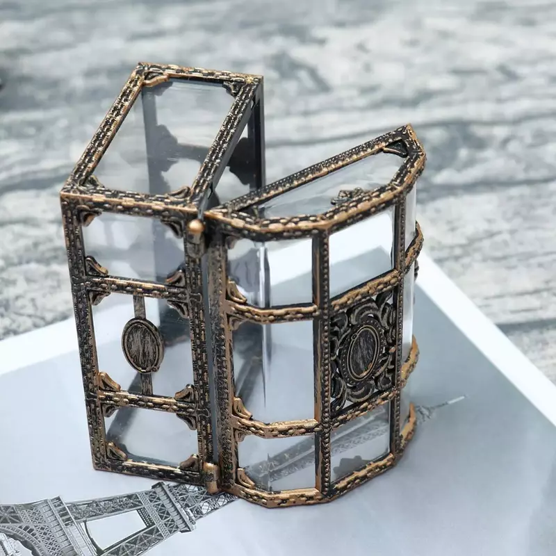 Retro przezroczysty piracki skarb pudełko kryształowy kamień biżuteria pudełko do przechowywania organizator ozdoba Keepsake skrzynia skarbów do wystroju domu