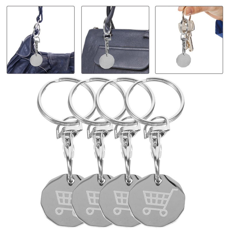 سلسلة مفاتيح رمزية لعربة التسوق ، حلقة مفاتيح عملة رمزية ، عربة تسوق لمتاجر السوبر ماركت ، 4 قاف