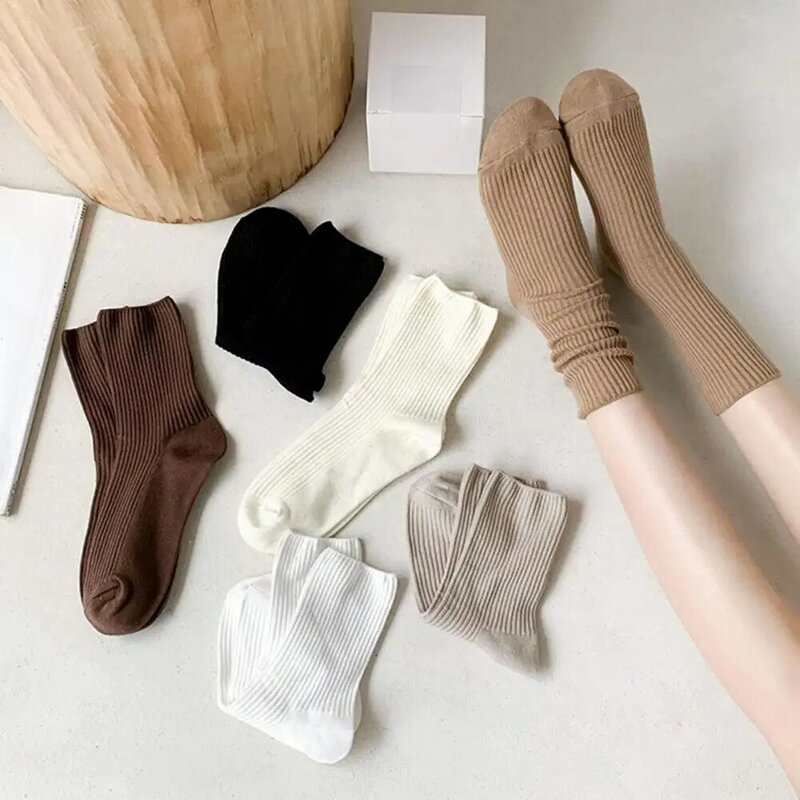 1 Pair Socks For Women Mid-tube Elastic Women Socks Casual Ribbed Sports Simple Socks Calcetines De La Mujer