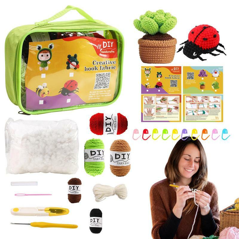 Wobbles Kit de ganchillo de animales para principiantes, Kit de ganchillo para principiantes, manualidades de animales DIY, suculentas y mariquitas