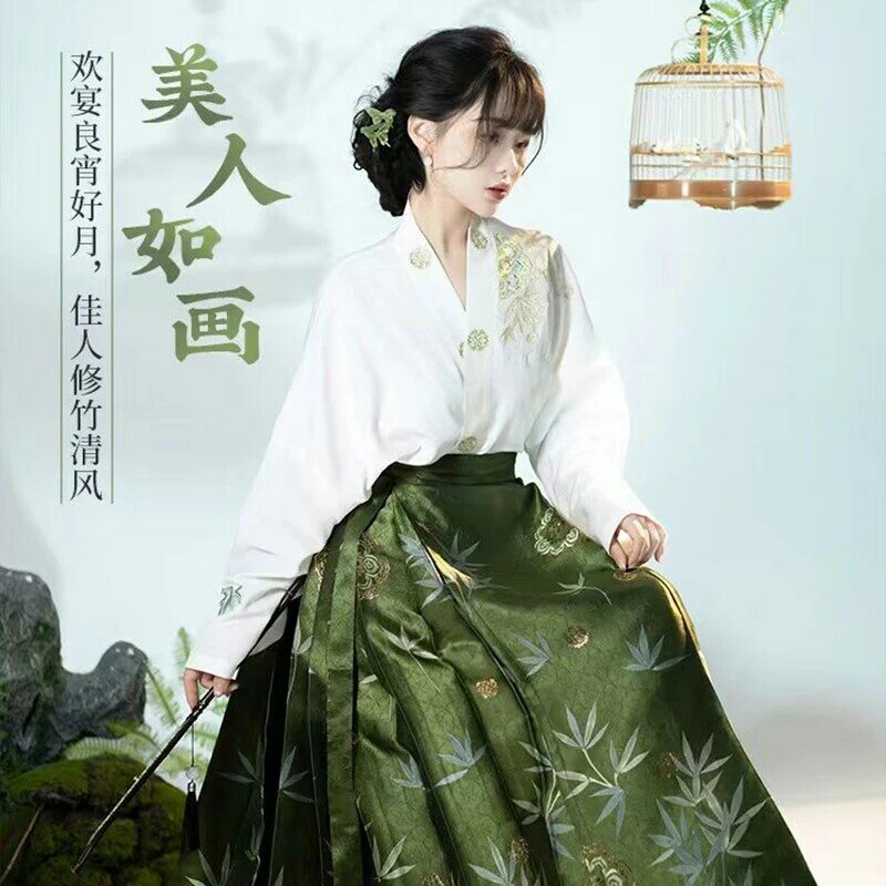 Falda Hanfu Original, traje de estilo chino, Mamianqun, Dynasty Ming, Cara de caballo dorada, vestido chino, chaleco