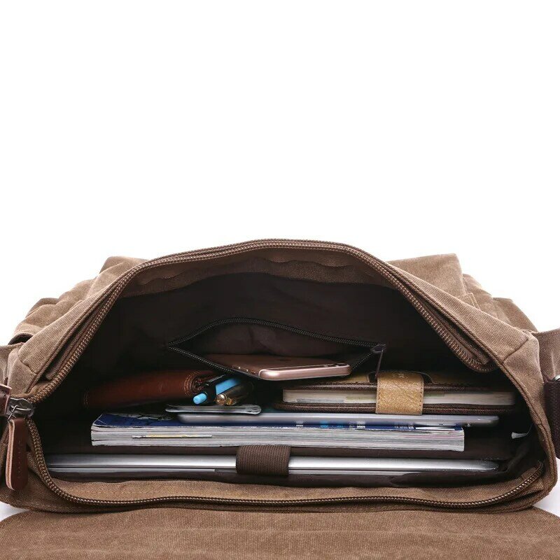 Tas punggung selempang kanvas pria, tas sekolah bepergian banyak saku bahu tunggal komputer Laptop modis santai 2023