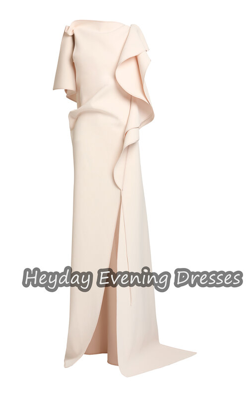 Blütezeit Crêpe gerade O-Ausschnitt Falten Saudi einfache Ballkleid elegante ärmellose boden lange Abend party Kleider für Frauen 2024
