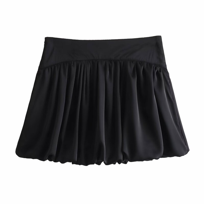 Mini jupe-pantalon vintage taille haute pour femme, fermeture à glissière latérale, version ballon, mode chic, nouveau, 2024