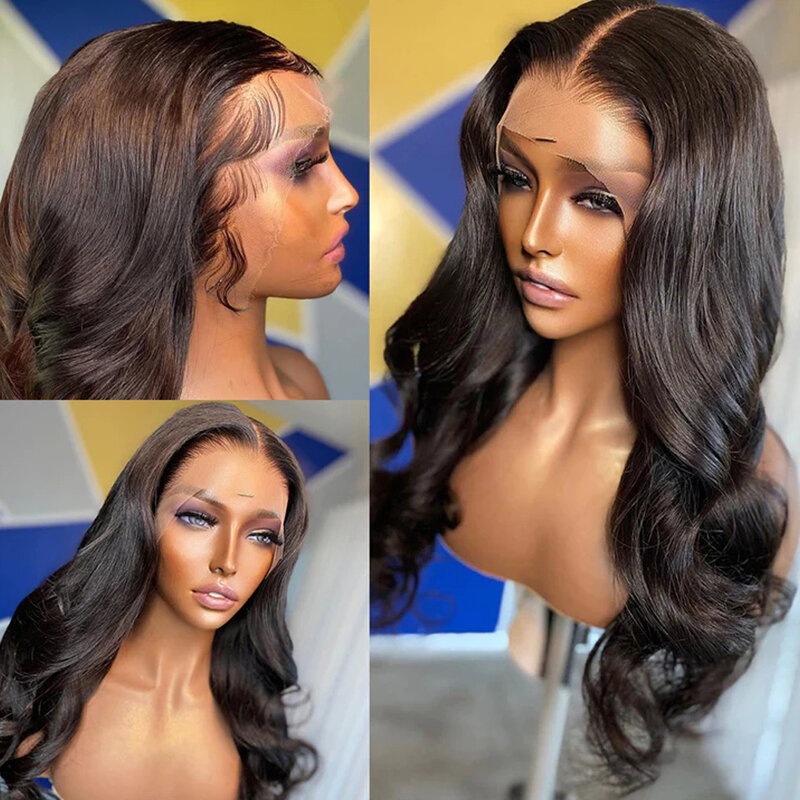Wig rambut Brazilain Remy 28 inci gelombang tubuh ramping untuk wanita Wig depan Wig tanpa lem 100% rambut manusia siap pakai