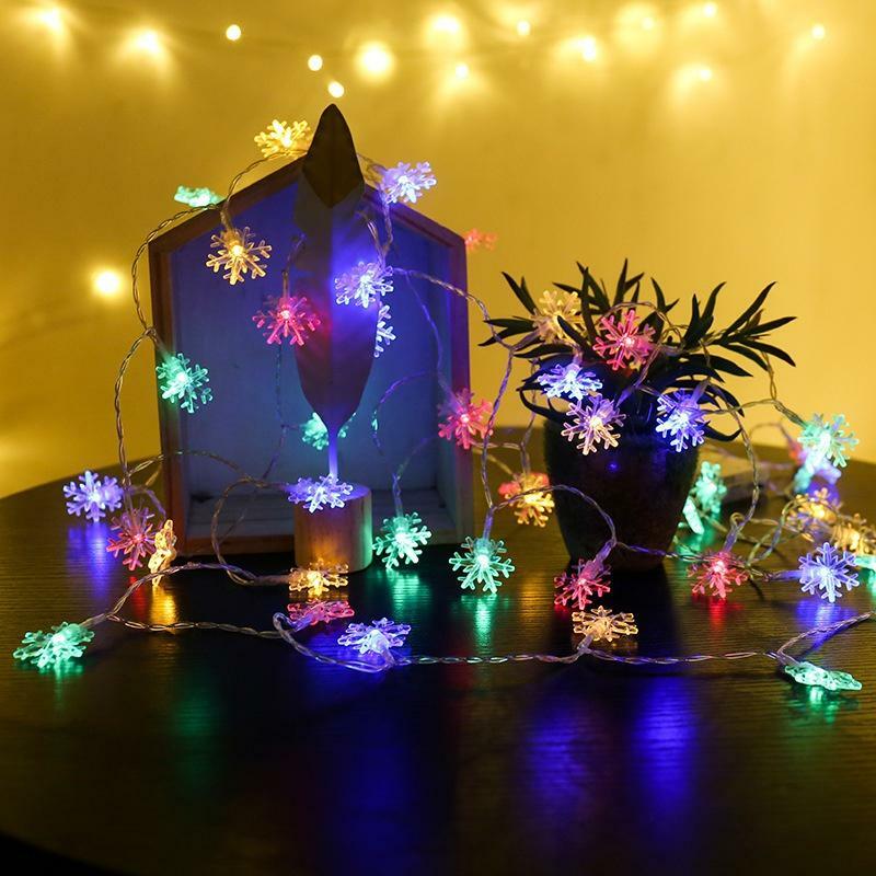 Lampu Senar Kepingan Salju Natal LED, Lampu Hias Salju dengan 8 Mode, Lampu Natal Dioperasikan Baterai untuk Pesta Natal Indoo