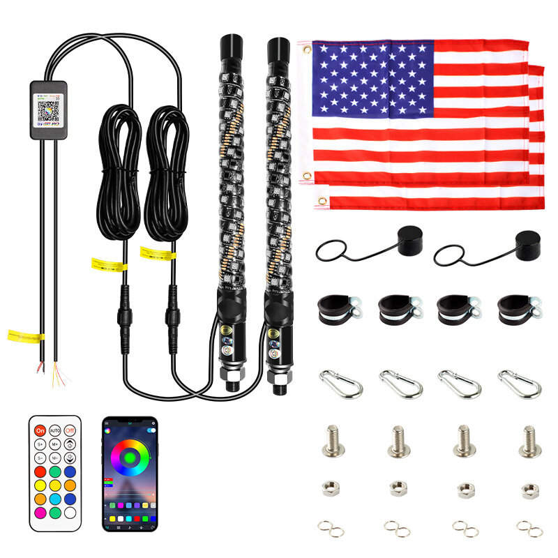 Mini Magic LED Flagpole Light Whip Lights Remote Control Flagpole Antenna Whips For Sand Buggy Dune Off Road Truck