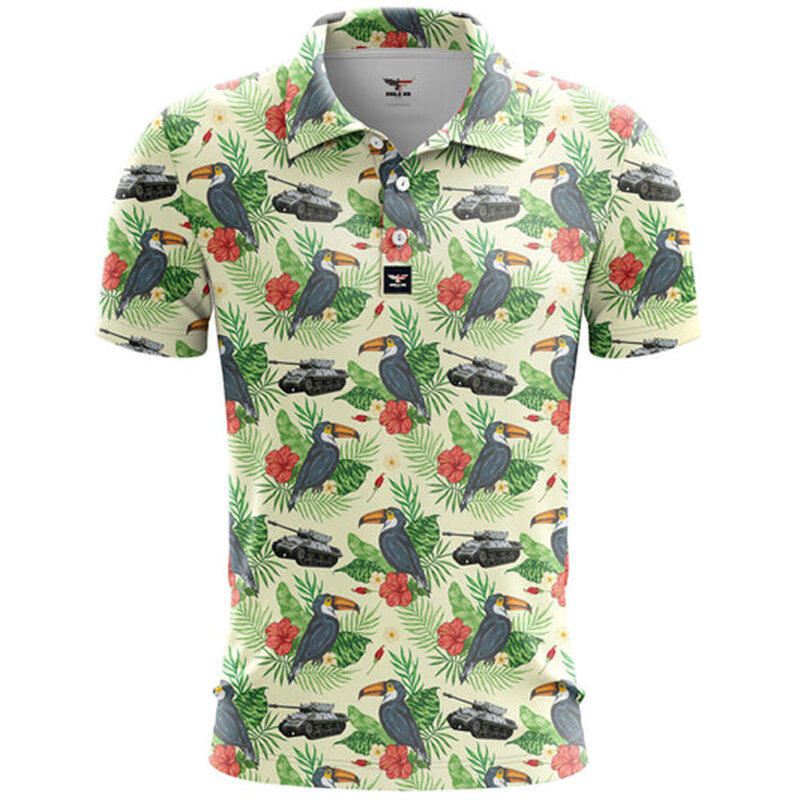 Polo con estampado 3D de Palm Tree para hombre, camisa de piqué Hawaiana para vacaciones en la playa, manga corta, camisetas divertidas de verano con solapa de pistola