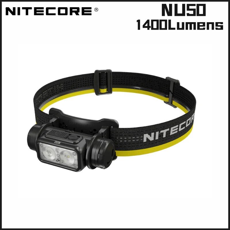 NITECORE NU50 21700 USB-C ไฟหน้าแบบชาร์จไฟได้1400 Lumens น้ำหนักเบาสีขาวสีแดงไฟหน้า