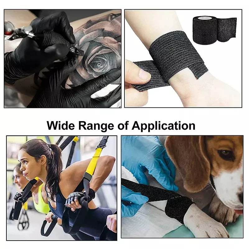 1pcs Black Tape Tattoo Handle Bandage Sport Wrap Tape Self Adhesive Elastic Bandage Tape Tattoo Permanent Makeup Accessories