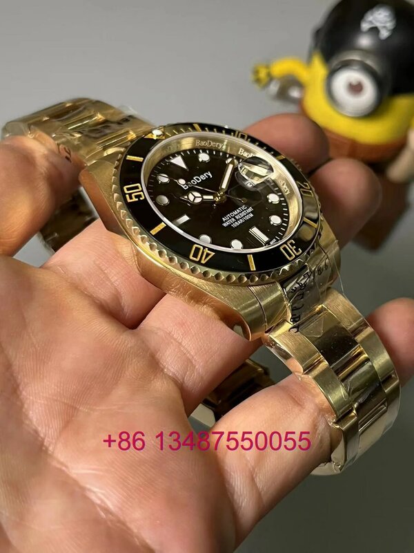 Baodery 41Mm Top Brand Luxe Heren Sport Sapphire Lichtgevende Horloge 2813 Automatische Mechanische Beweging Roestvrij Staal Goud Zwart