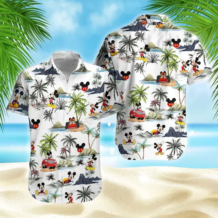 Mickey Disney Hawaii Hemden Vintage Mode Shirts Herren Casual Top Shirts