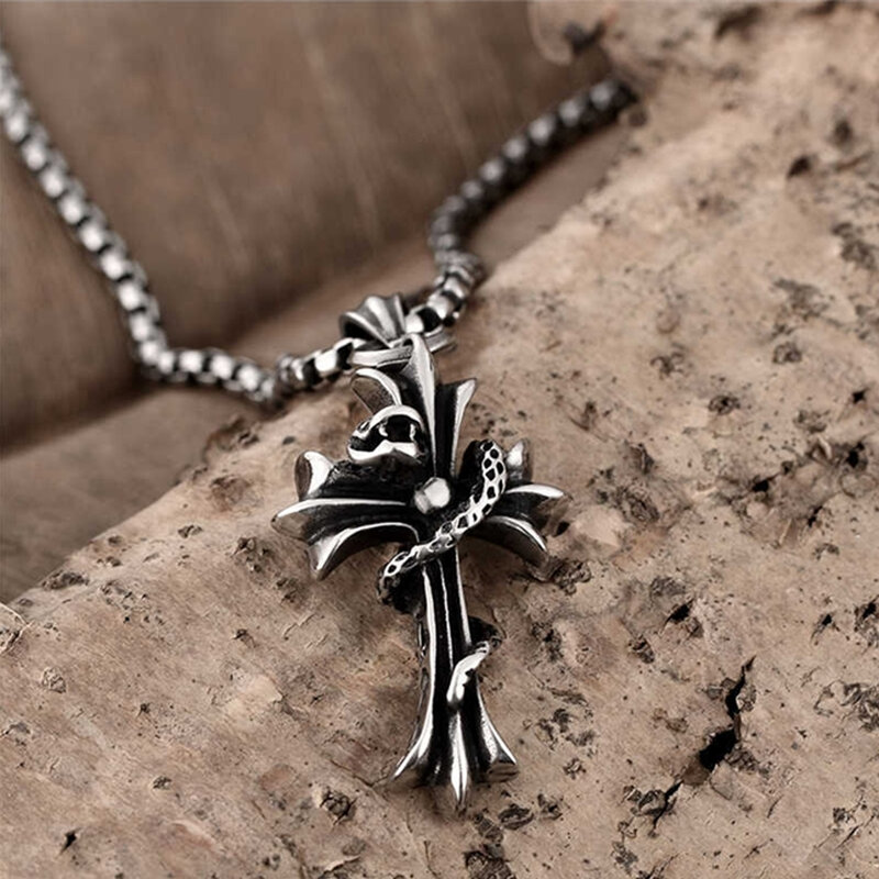 Men's cross necklace, snake wing stainless steel jewelry, the best choice for men's holiday gifts