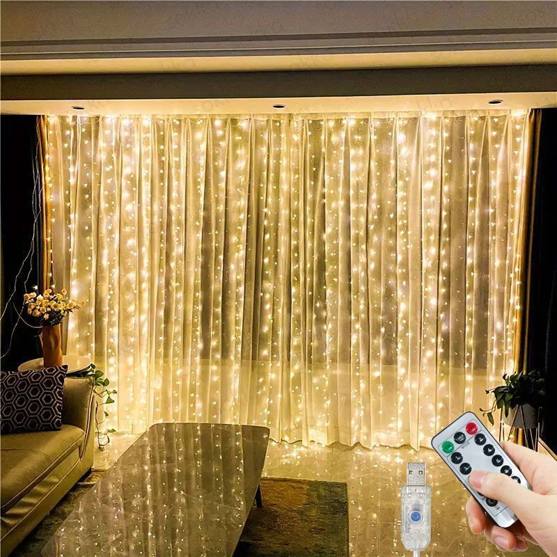 USBカーテンライトガーランド,8モード,寝室,家庭,クリスマス,木,花輪,結婚式,休暇の装飾,妖精,6 m, 4 m, 3m