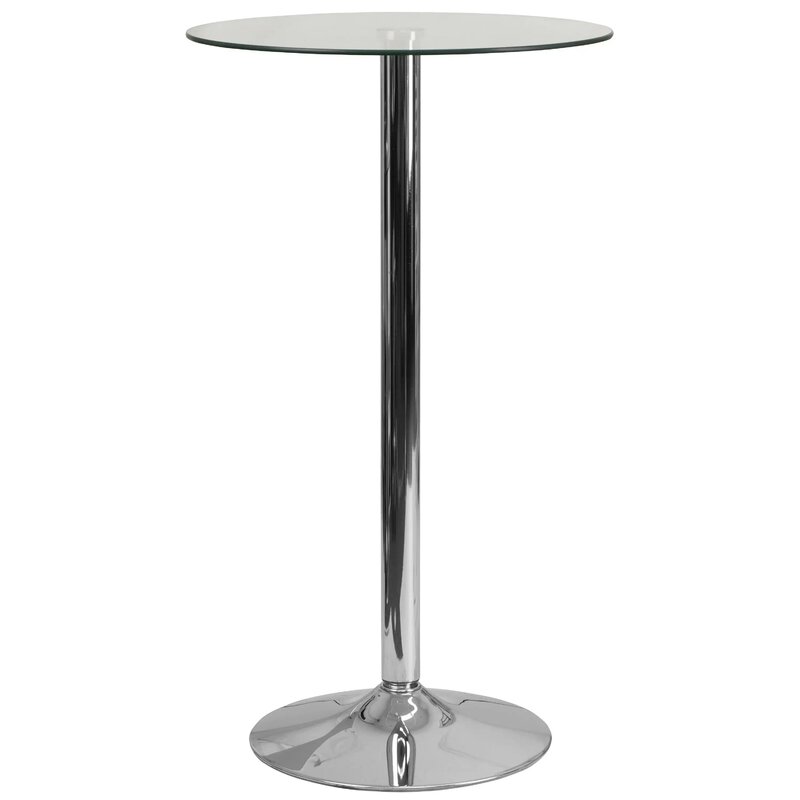 Mesa redonda de cristal para Bar, mesa de 23,5 pulgadas con Base cromada de 35,5 pulgadas, para cocina, restaurante, comedor y cóctel