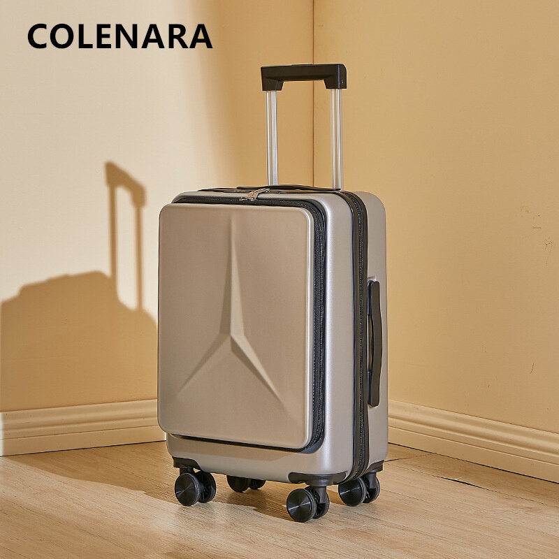 COLENARA 20"24Inch New Luggage Front Opening Laptop Trolley Case Ladies Boarding Box Men's Password Box with Wheel Suitcase