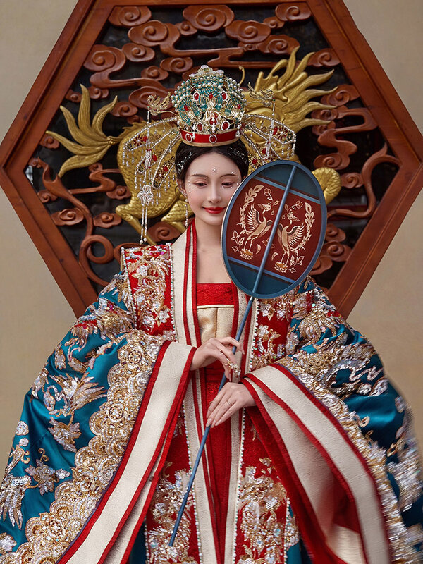 Hanfu Hochzeits kleid im chinesischen Stil Phoenix Crown Xihe Fu Braut traditionelles Cape Brautkleid mit langem Zug